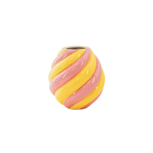 Flower vase - Swirl vase - Ceramic - Yellow/Light pink - 20x20x21.5 cm