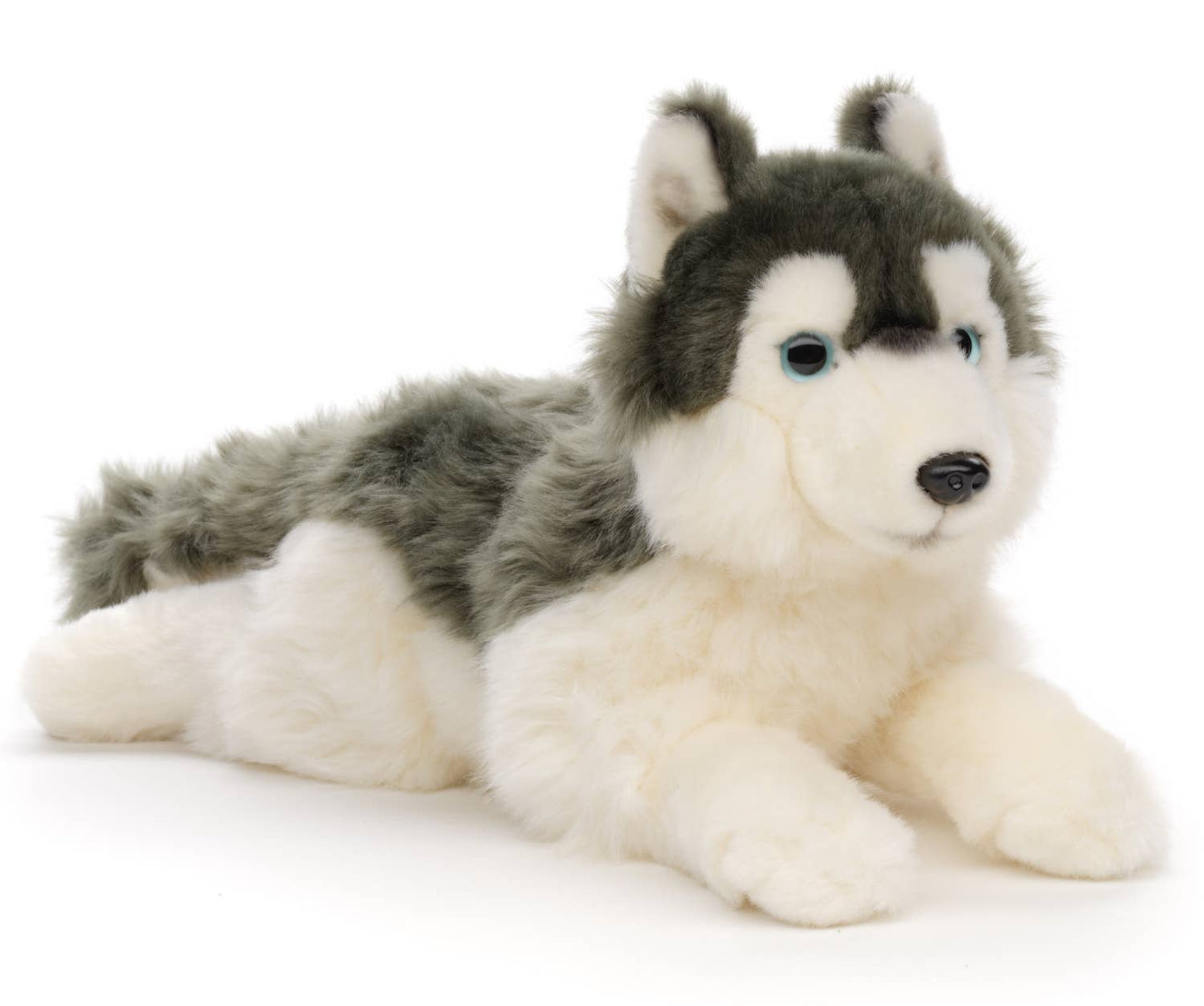 Grey Husky plush toy, lying down