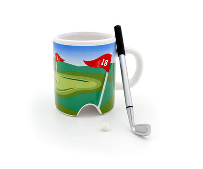 Golfbecher mit Schläger und Kugelschreiber