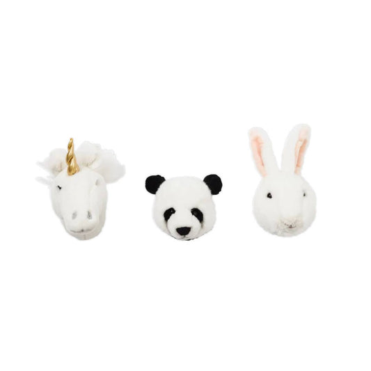 Mini pluche dierenkop wanddecoratie: cadeauset