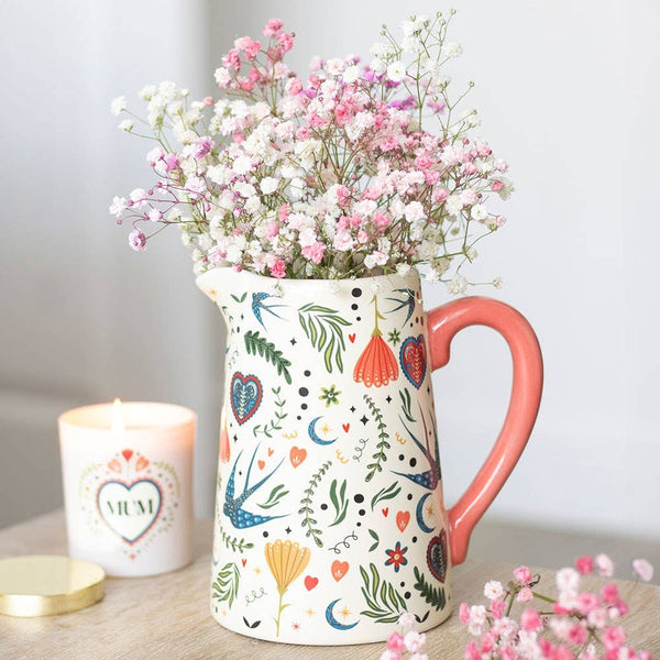 Pichet Motif Folk Fleurs Crème