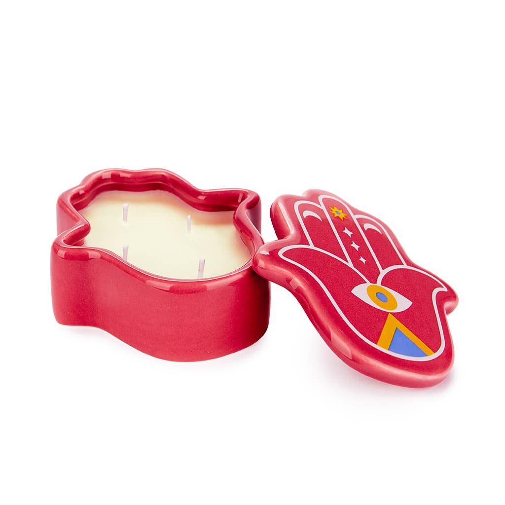 Candle, Lucky Hand, red, wax/ceramic