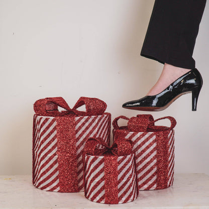 Cadeau de Noël à LED - S3 - Polystyrène - Rouge/Blanc-15/20/25cm