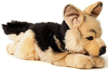 German Shepherd plush toy, lying down