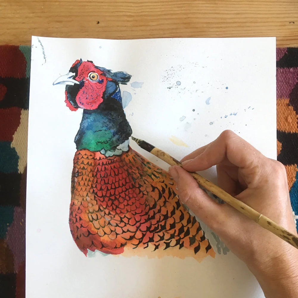 Wenskaart met een fazant in aquarel