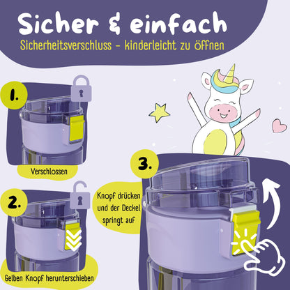 Kids' water bottle, 500ml, lightweight water bottle - Unicorn