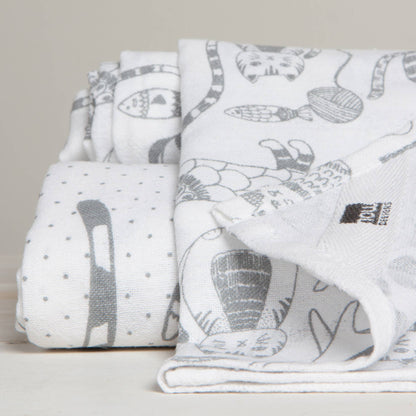 Set of 2 Cat Print London Gray Dish Towels