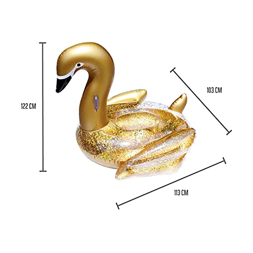 Bouée Gonflable à paillettes dorées Cygne