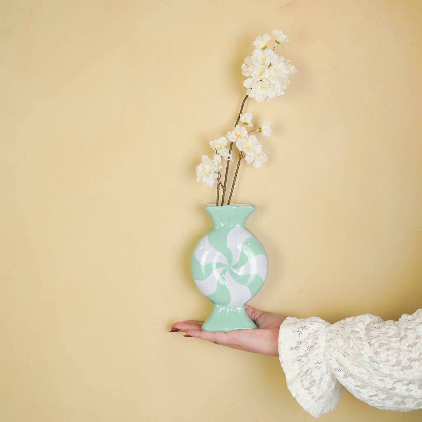 Flower vase - Caramel candy - Ceramic - Lilac/Mint - 12x6.5x20cm