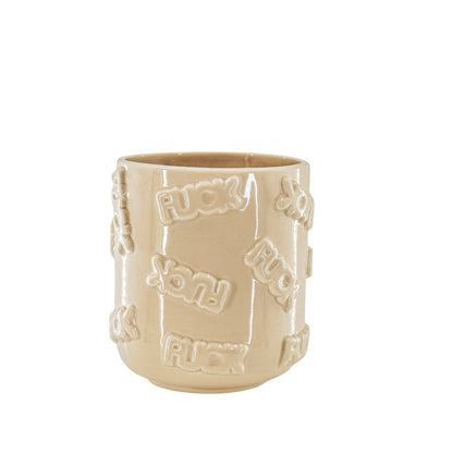 Bloempot - 'SHIT' - Keramiek - Beige - 17,5x17,5x17,5 cm