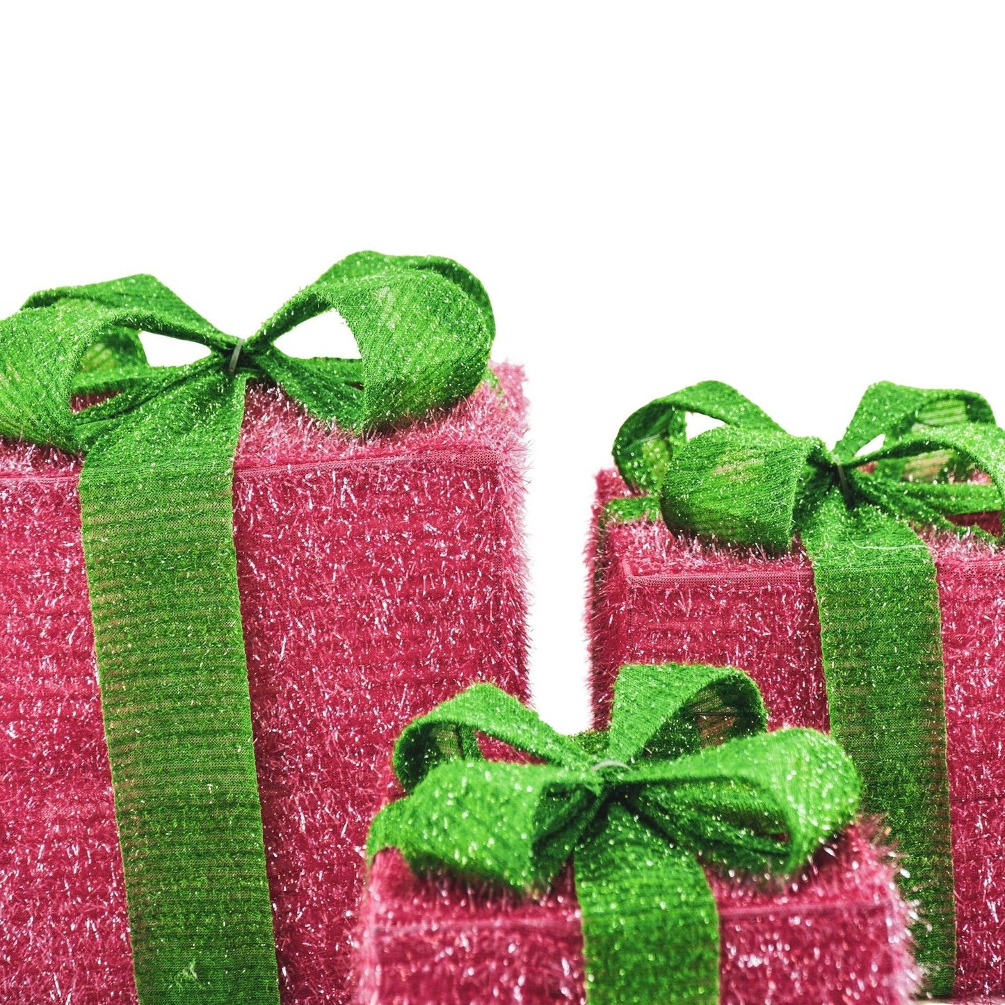 LED-kerstcadeau - S3 - Polystyreen - Roze/Groen - 15/20/25 cm