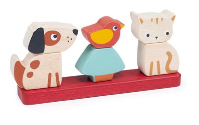 Mentari Bambino: ANIMAUX DOMESTIQUES EMPILABLE 21x4x9,5cm, 10 pièces, en bois, en boîte, 12m+
