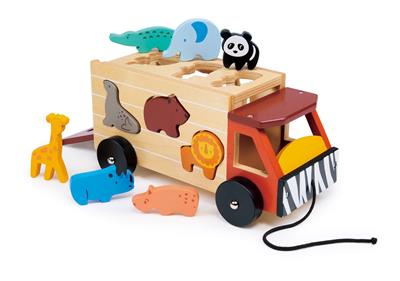 Mentari Bambino: CAMION DE SAFARI À RANGER 23x12,5x11cm, 9 pièces, en bois, en boîte, 2+