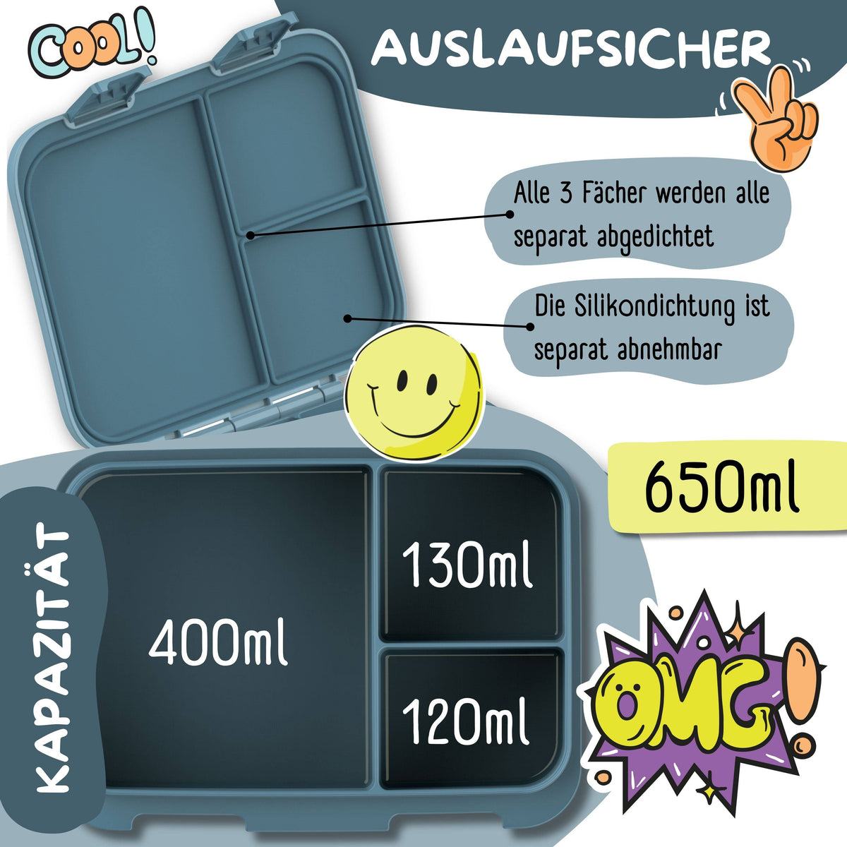 Brotdose mit Fächern, leicht & auslaufsicher - Bagger blau