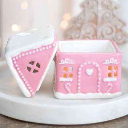 Brûleur à huile de Noël Pink Gingerbread House
