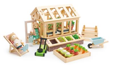 Tender Leaf Maison de Poupée: ENSEMBLE DE SERRE ET JARDIN 48x30x21cm, en bois, en boîte 42,2x8x27,7cm, 3+