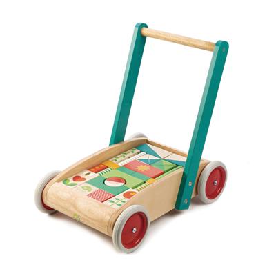 Tender Leaf Premier Âge: CHARIOT de MARCHE avec 29 blocks colorés 41,5x28,5x42cm, en bois, en boîte 42,8x12,7x29,3cm, 18m+