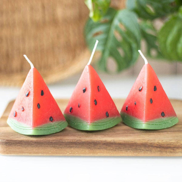Set mit 3 wassermelonenförmigen Kerzen