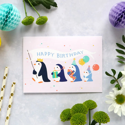 Penguin Parade Birthday Card