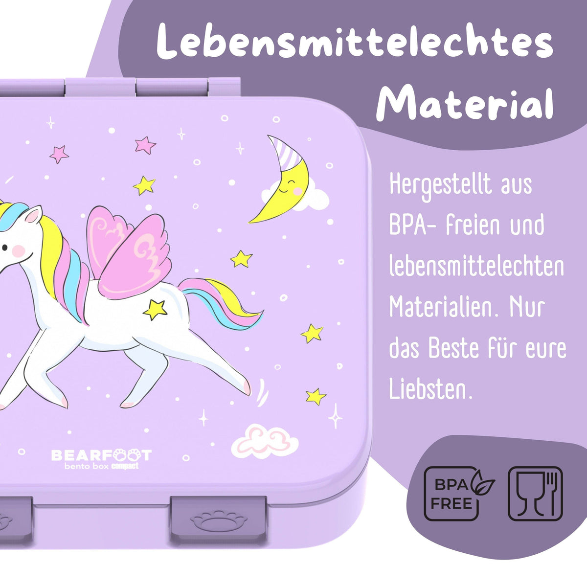 Brotdose mit Fächern, leicht & auslaufsicher - Einhorn lila