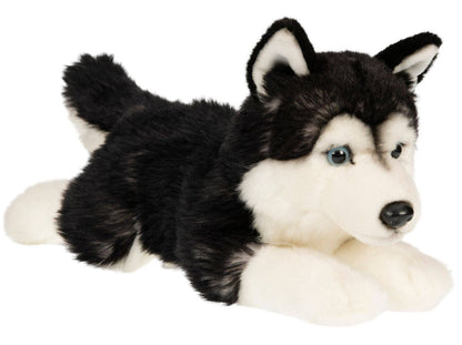 Husky noir, couché - 41 cm (longueur) - peluche Uni Toys