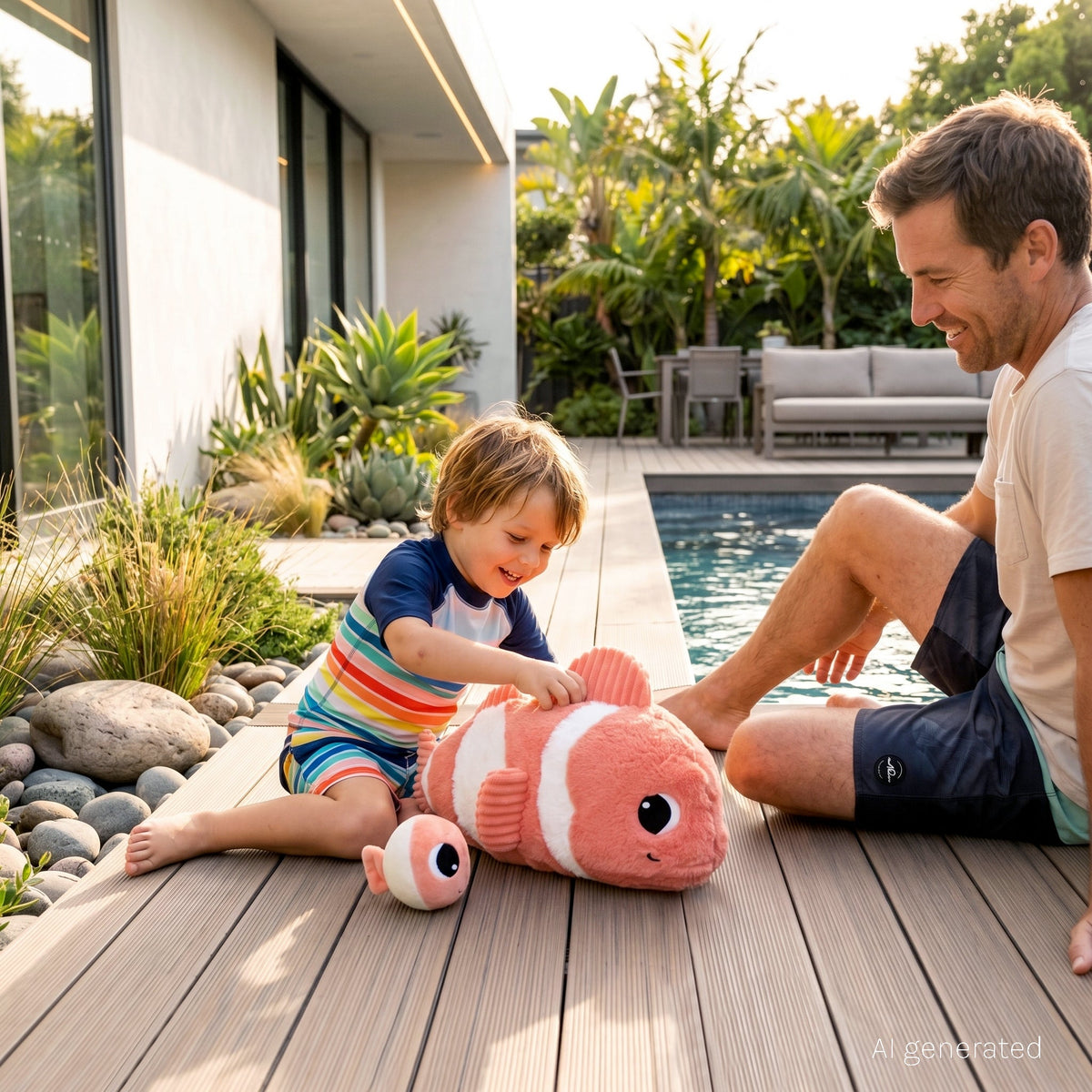 Peluche poisson-clown Bigou maman et son bébé bleu aqua – Les Ptipotos
