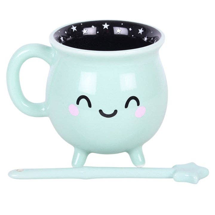 Mug Chaudron Kawaii Vert Menthe avec Baguette – 400 ml