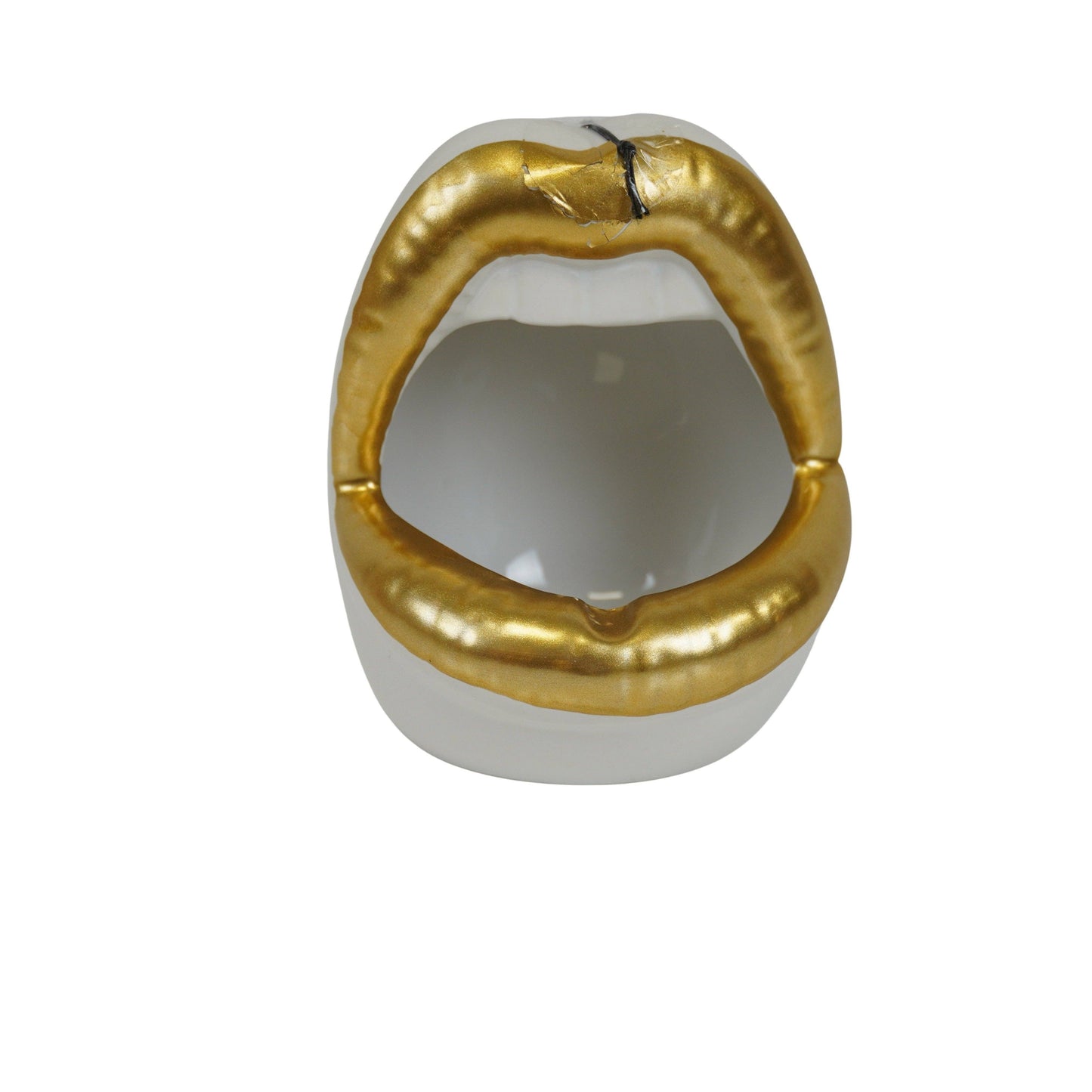 Bloempot, decoratie, rand, keramiek, goud/wit, 10 x 10 x 12 cm