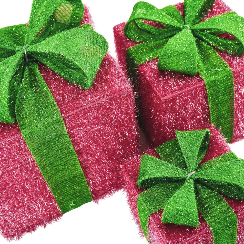 LED-kerstcadeau - S3 - Polystyreen - Roze/Groen - 15/20/25 cm