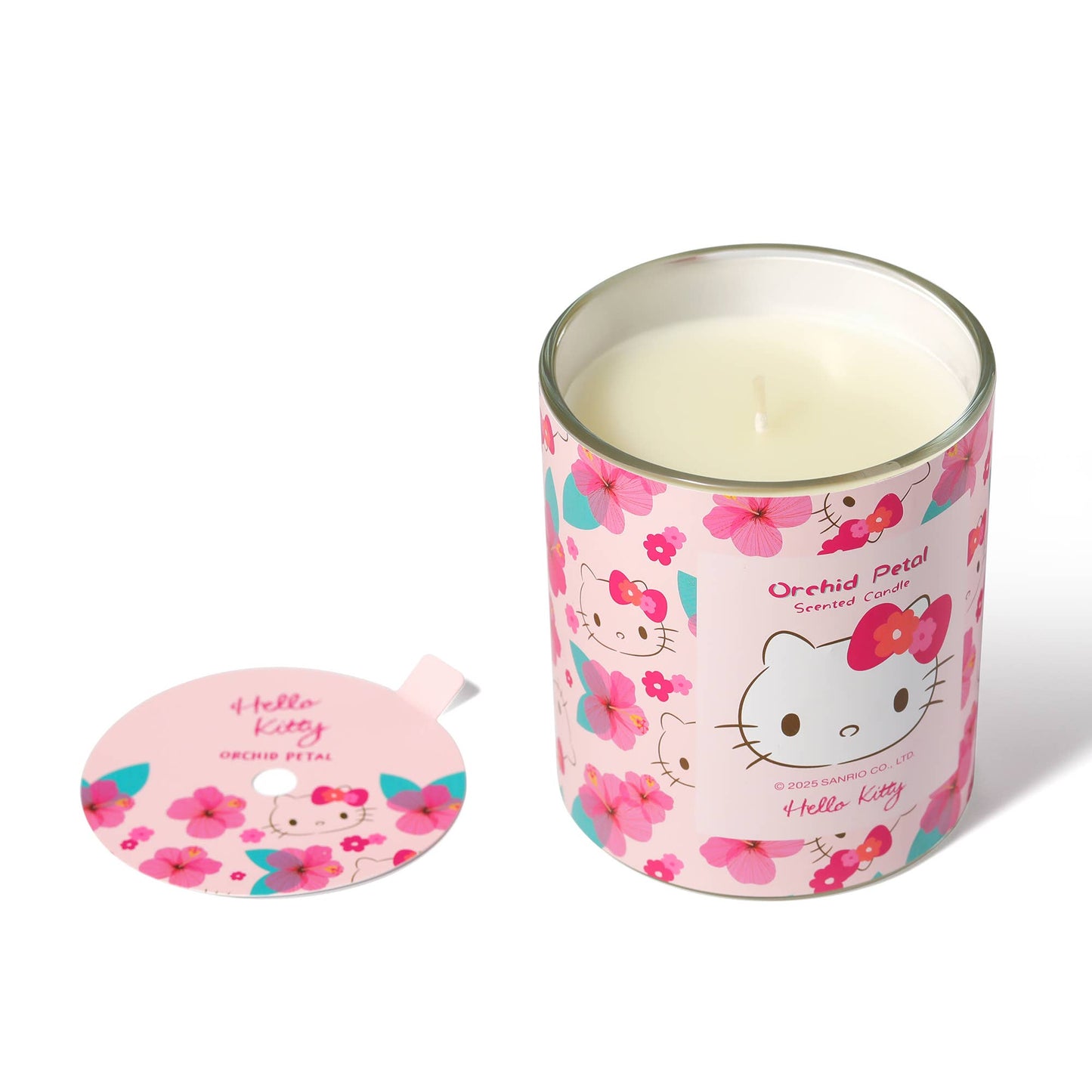 Roze kaars met originele Hello Kitty-print, geur van orchideeblaadjes