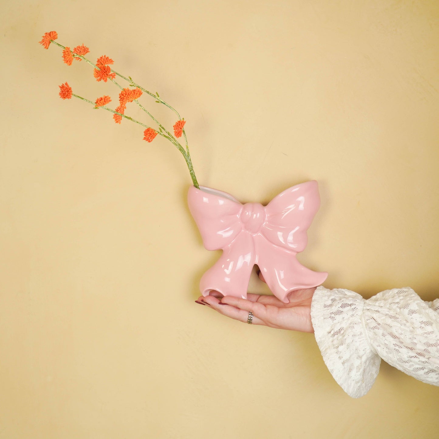 Wandvaas - Boogvormige wandvaas - Keramiek - Roze - 19x18,5x5,5 cm