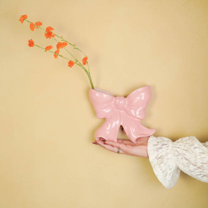 Wandvaas - Boogvormige wandvaas - Keramiek - Roze - 19x18,5x5,5 cm