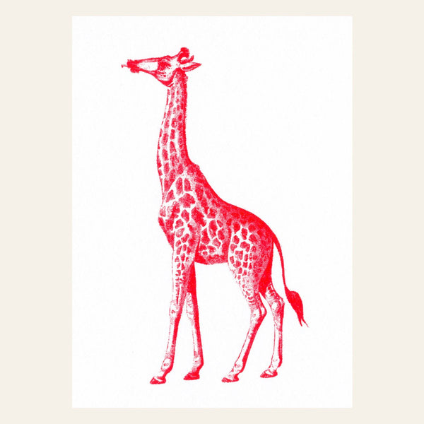 Ansichtkaart met rode giraffe