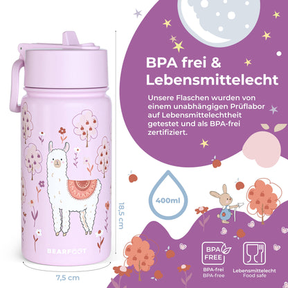 Thermo Kids Water Bottle Stainless Steel - Llama Purple