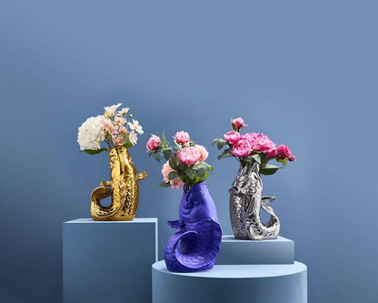 Sculpture/Vase Poisson Blubb, grès argenté