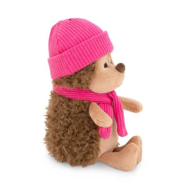 Pluche egel Fluffy met frambozenhoedje, 15 cm