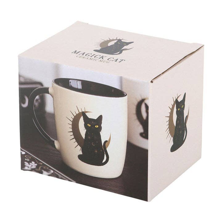 Magical black cat sitting mug