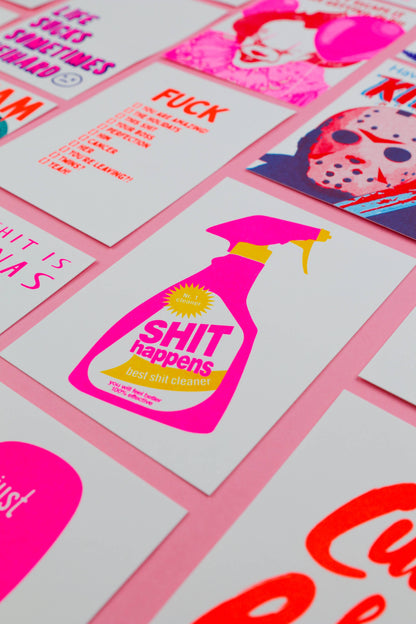 Rhizography Postcard “Shit Happens” Cleaning Spray