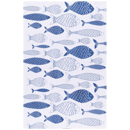 Lot de 2 torchons à vaisselle Floursack bleu roi à motif de poissons