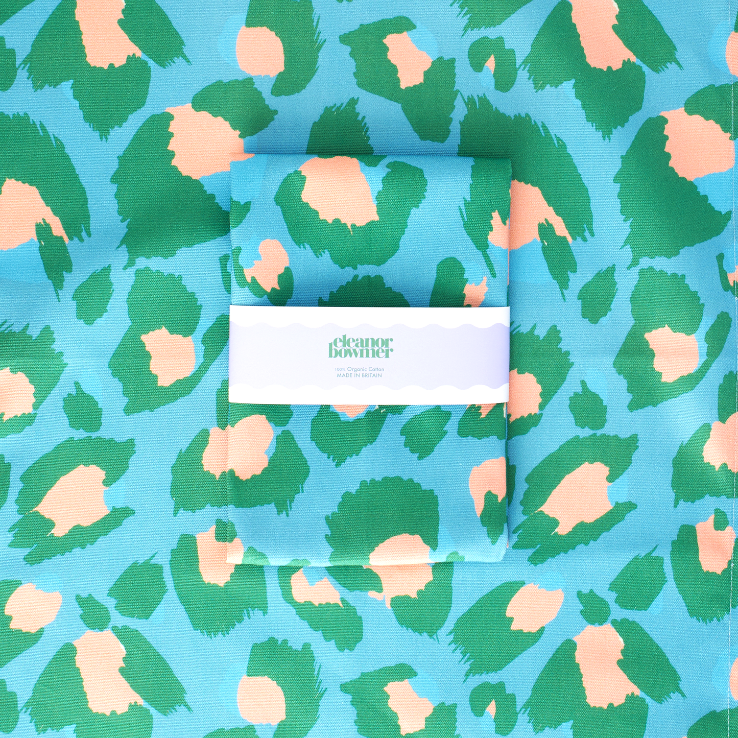 Blauw-groene theedoek met luipaardprint