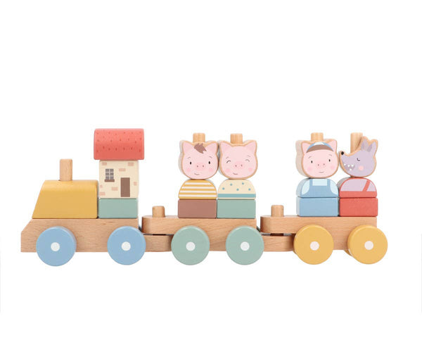 Houten trein De drie kleine biggetjes