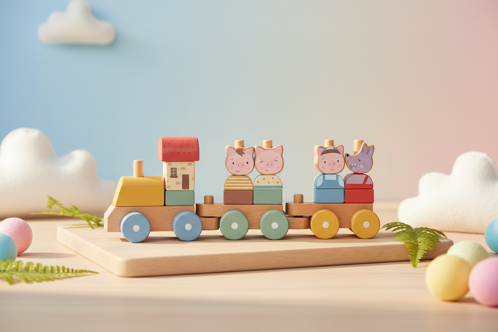 Train en Bois Les Trois Petits Cochons