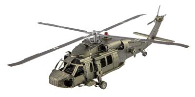 MetalEarth Aviation: BLACK HAWK 14.5x16x5.2cm, maquette 3D en métal avec 2 feuilles, sur carte 12x17cm, 14+