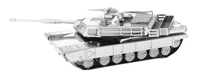 MetalEarth Char de Combat: M1 ABRAMS TANK 10.49x3.50x3.50cm, maquette 3D en métal avec 2 feuilles, sur carte 12x17cm, 14+