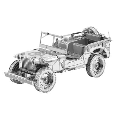 MetalEarth: ICONX - WILLYS OVERLAND 9,65x3,8x4,06cm, maquette 3D en métal avec 2 feuilles, en boîte 13,5x22x2cm, 14+