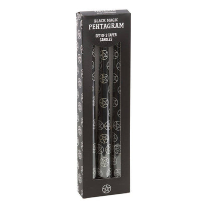Set of 3 Black Magic Pentagram taper candles