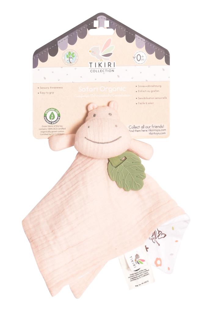 Hippopotamus comforter with teething support