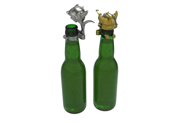 Set van 4 flesdoppen in de vorm van een Vikinghelm