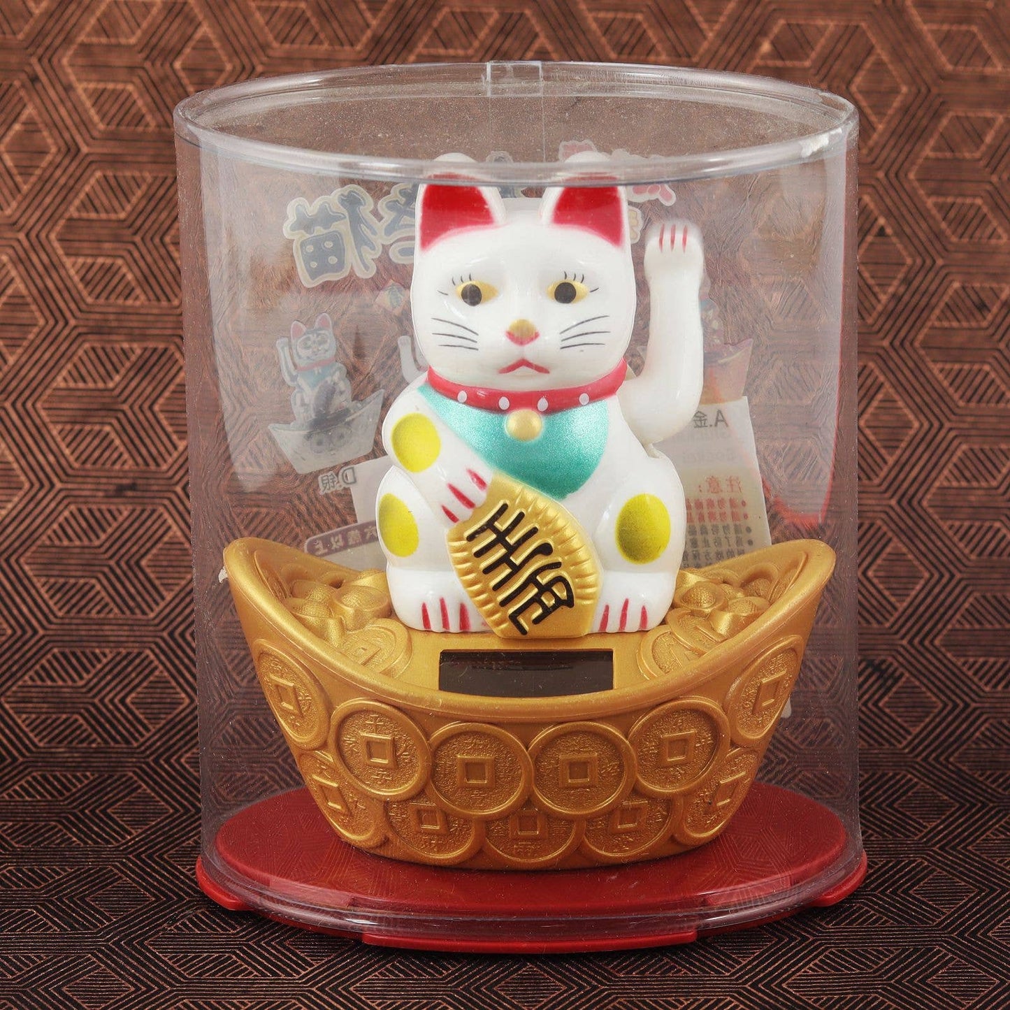 Chat chanceux solaire blanc 10cm