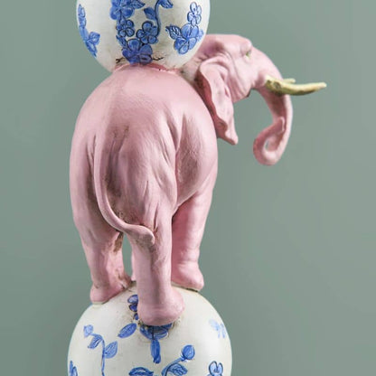 Bougeoir Oiseau sur Éléphant, Résine Rose, 13 x 9x30,5